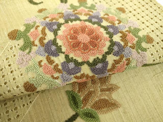 平和屋着物●中国三大刺繍　スワトウ相良刺繍　汕頭相良刺繍　総刺繍　九寸名古屋帯　生紬　正倉院花文　正絹　逸品　DABE5605ps