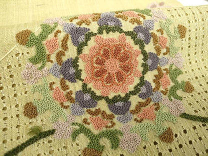 平和屋着物●中国三大刺繍　スワトウ相良刺繍　汕頭相良刺繍　総刺繍　九寸名古屋帯　生紬　正倉院花文　正絹　逸品　DABE5605ps