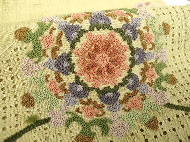 平和屋着物●中国三大刺繍　スワトウ相良刺繍　汕頭相良刺繍　総刺繍　九寸名古屋帯　生紬　正倉院花文　正絹　逸品　DABE5605ps