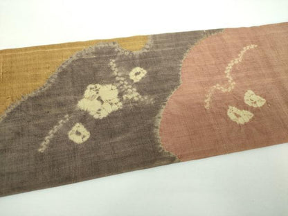 平和屋着物●九寸名古屋帯　生紬　絞り　雪輪花文　正絹　逸品　DABE5606ps