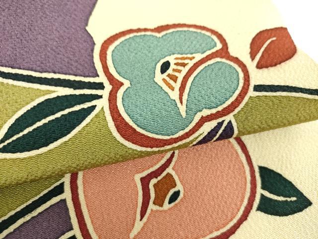 平和屋着物●九寸名古屋帯　古代貝紫　椿　鬼しぼ縮緬　正絹　逸品　DABE5609ps