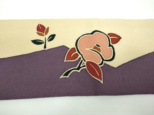 平和屋着物●九寸名古屋帯　古代貝紫　椿　鬼しぼ縮緬　正絹　逸品　DABE5609ps