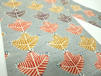 平和屋着物●九寸名古屋帯　紬地　型染　若松葉　正絹　逸品　DABE5611ps