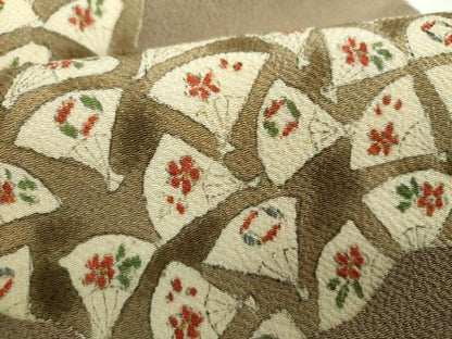 平和屋着物●つけ帯　型染　扇面花文　鬼しぼ縮緬　正絹　逸品　DABE5615ps