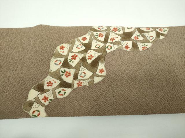 平和屋着物●つけ帯　型染　扇面花文　鬼しぼ縮緬　正絹　逸品　DABE5615ps