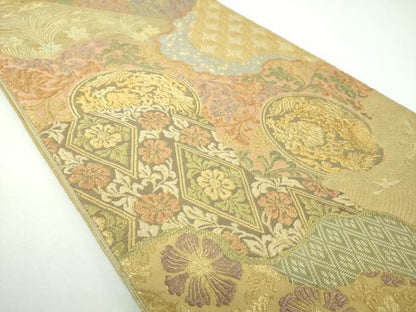 平和屋着物▼六通柄袋帯 道長唐華丸文 金糸 正絹 逸品 DABE5630ps