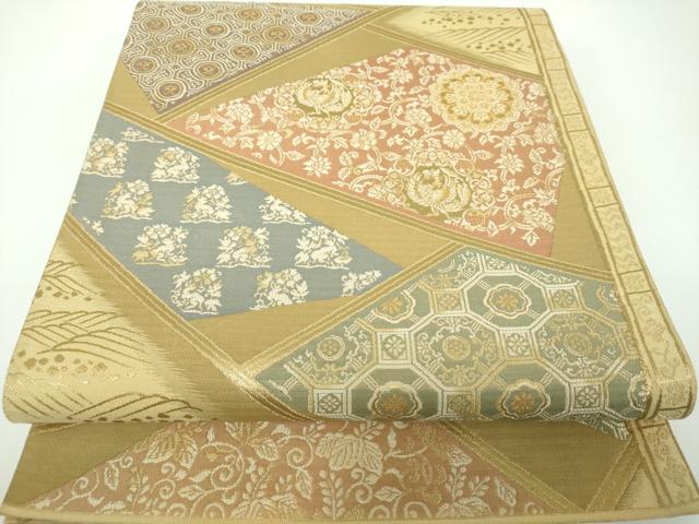 平和屋着物▼伝統工芸士 内田寛 六通柄袋帯 富貴 金糸 正絹 逸品 DABE5636ps