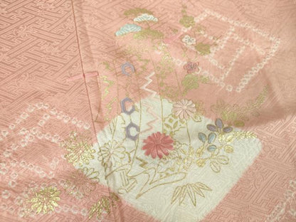 平和屋着物●創業460年・千總　訪問着　刺繍　絞り　吉祥花菱文　金彩　高島屋扱い　正絹　逸品　DABE5642ps