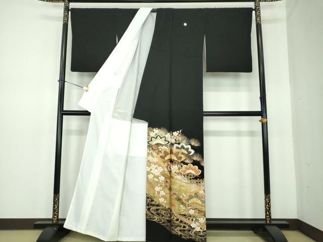平和屋着物●豪華黒留袖　梅松文　金銀彩　正絹　逸品　DABE5645ps