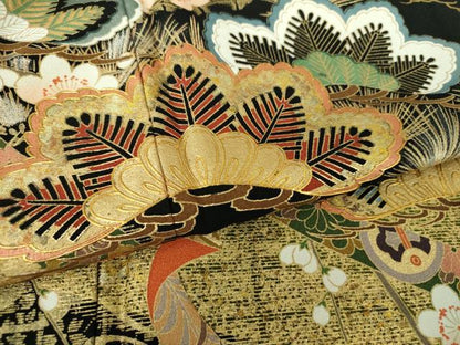 平和屋着物●豪華黒留袖　梅松文　金銀彩　正絹　逸品　DABE5645ps