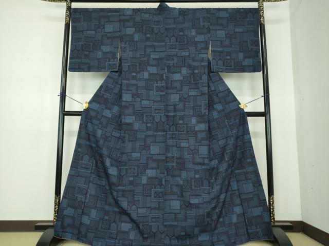 平和屋着物●結城紬　100亀甲　幾何学文様　正絹　逸品　DABE5646ps
