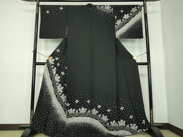 平和屋着物●訪問着　総絞り　舞花文　黒地　正絹　逸品　DABE5648ps