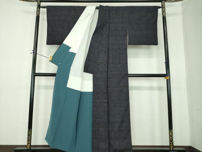 平和屋着物●結城紬　亀甲柄　三越扱い　正絹　逸品　DABE5651ps