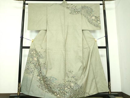 平和屋着物●創業140年　小糸染芸の四代目　小糸敏夫　訪問着　紬地　絞り　辻が花　正絹　逸品　DABE5652ps