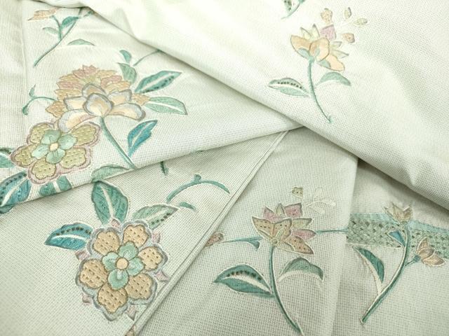 平和屋着物●中国三大刺繍　スワトウ相良刺繍　汕頭相良刺繍　総刺繍　訪問着　本場大島紬地　更紗花文　正絹　逸品　DABE5655ps