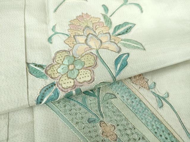 平和屋着物●中国三大刺繍　スワトウ相良刺繍　汕頭相良刺繍　総刺繍　訪問着　本場大島紬地　更紗花文　正絹　逸品　DABE5655ps