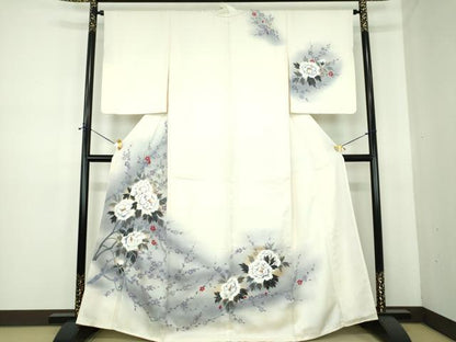 平和屋着物●訪問着　手描き　牡丹文　槍梅　暈し染め　正絹　逸品　DABE5658ps