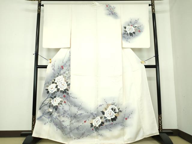 平和屋着物●訪問着　手描き　牡丹文　槍梅　暈し染め　正絹　逸品　DABE5658ps