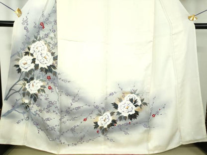 平和屋着物●訪問着　手描き　牡丹文　槍梅　暈し染め　正絹　逸品　DABE5658ps