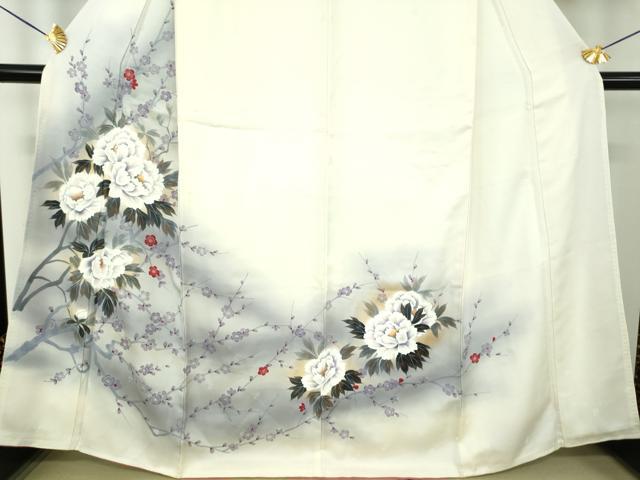 平和屋着物●訪問着　手描き　牡丹文　槍梅　暈し染め　正絹　逸品　DABE5658ps