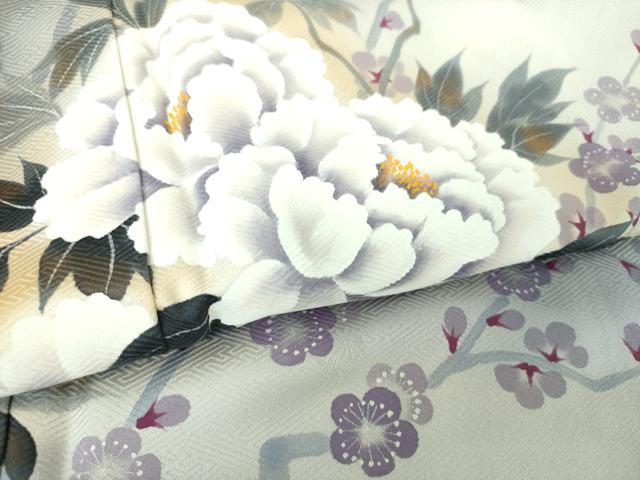 平和屋着物●訪問着　手描き　牡丹文　槍梅　暈し染め　正絹　逸品　DABE5658ps