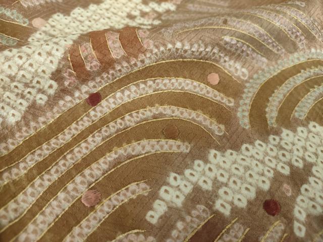 平和屋着物●訪問着　刺繍　絞り　立波文　金彩　ロング丈　正絹　逸品　DABE5661ps