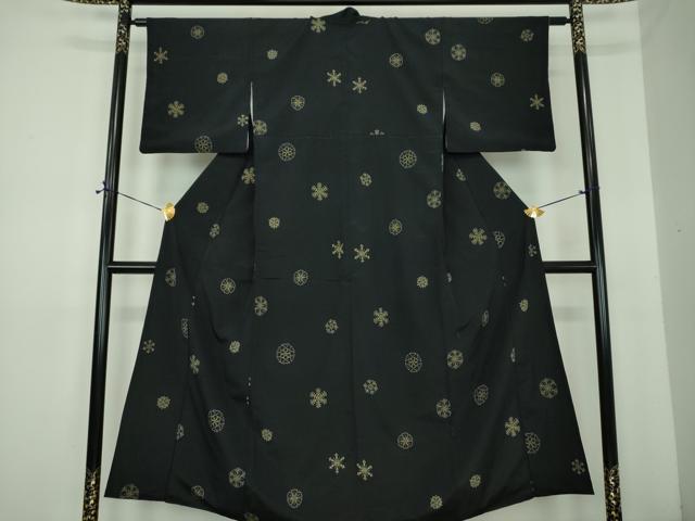 平和屋着物●上質なお召　雪華文　黒地　正絹　逸品　DABE5664ps
