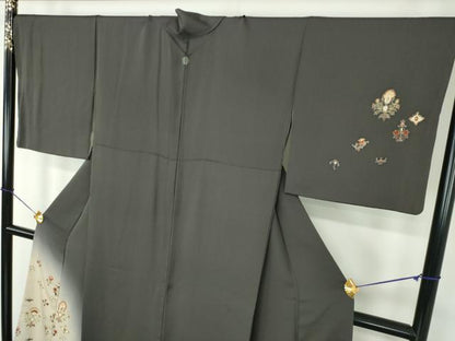 平和屋着物●訪問着　駒刺繍　更紗花文　暈し染め　金彩　正絹　逸品　DABE5667ps