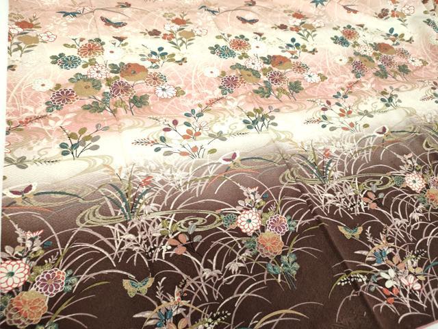 平和屋着物●訪問着　流水舞蝶花文　暈し染め　金彩　正絹　逸品　DABE5668ps
