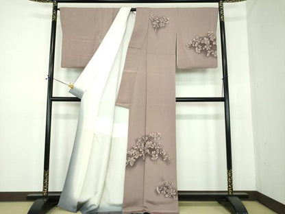 平和屋着物●訪問着　草葉文　鬼しぼ縮緬　金彩　鈴乃屋扱い　正絹　逸品　DABE5672ps