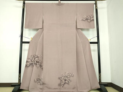 平和屋着物●訪問着　草葉文　鬼しぼ縮緬　金彩　鈴乃屋扱い　正絹　逸品　DABE5672ps