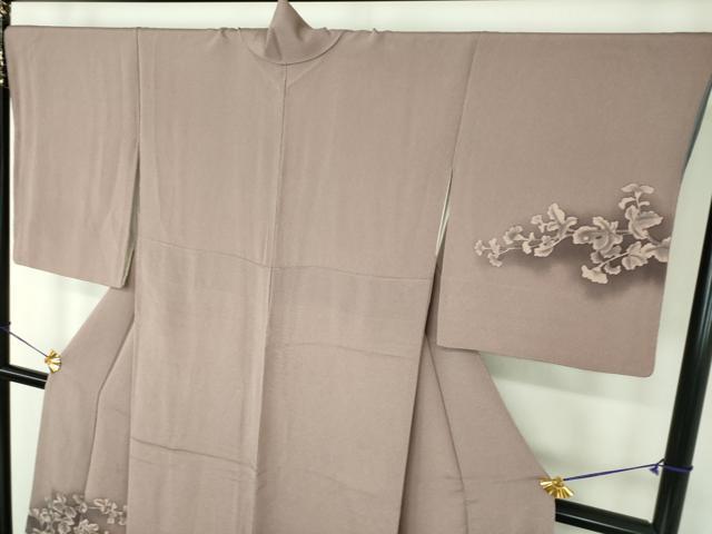 平和屋着物●訪問着　草葉文　鬼しぼ縮緬　金彩　鈴乃屋扱い　正絹　逸品　DABE5672ps