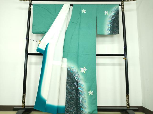 平和屋着物●訪問着　ペイズリー花文　暈し染め　金銀彩　銀通し地　正絹　逸品　DABE5674ps