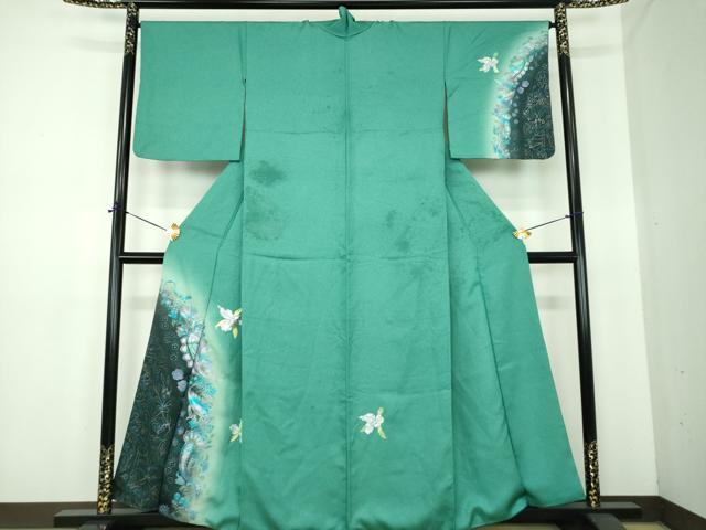 平和屋着物●訪問着　ペイズリー花文　暈し染め　金銀彩　銀通し地　正絹　逸品　DABE5674ps