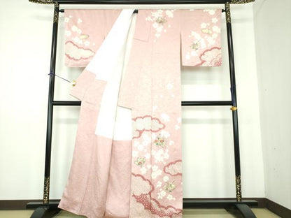 平和屋着物●訪問着　刺繍　絞り　雲取り地紙花文　金銀彩　正絹　逸品　未使用　DABE5675ps