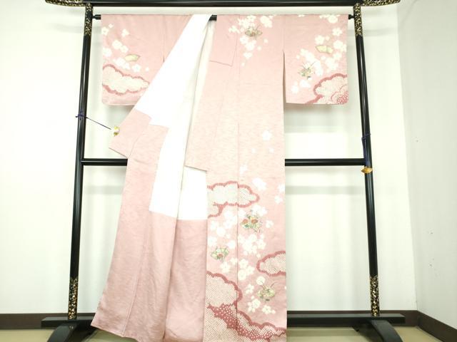 平和屋着物●訪問着　刺繍　絞り　雲取り地紙花文　金銀彩　正絹　逸品　未使用　DABE5675ps