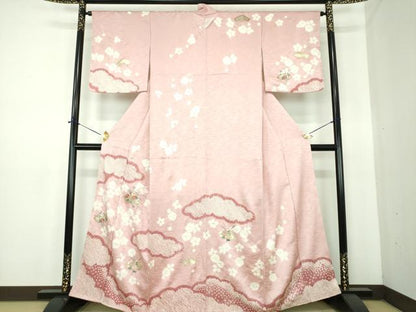 平和屋着物●訪問着　刺繍　絞り　雲取り地紙花文　金銀彩　正絹　逸品　未使用　DABE5675ps