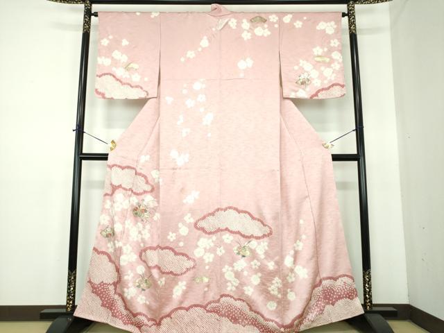 平和屋着物●訪問着　刺繍　絞り　雲取り地紙花文　金銀彩　正絹　逸品　未使用　DABE5675ps