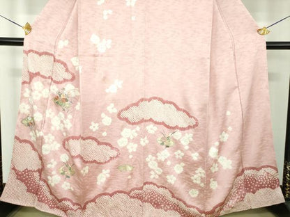 平和屋着物●訪問着　刺繍　絞り　雲取り地紙花文　金銀彩　正絹　逸品　未使用　DABE5675ps