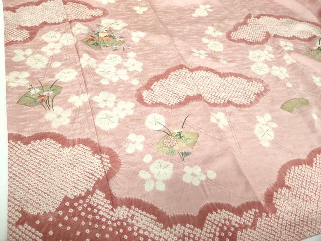 平和屋着物●訪問着　刺繍　絞り　雲取り地紙花文　金銀彩　正絹　逸品　未使用　DABE5675ps