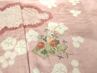 平和屋着物●訪問着　刺繍　絞り　雲取り地紙花文　金銀彩　正絹　逸品　未使用　DABE5675ps