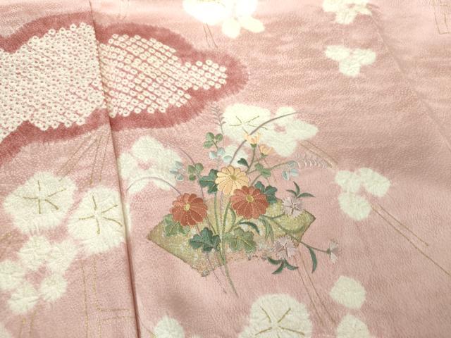 平和屋着物●訪問着　刺繍　絞り　雲取り地紙花文　金銀彩　正絹　逸品　未使用　DABE5675ps