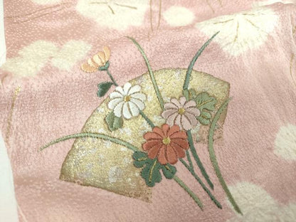 平和屋着物●訪問着　刺繍　絞り　雲取り地紙花文　金銀彩　正絹　逸品　未使用　DABE5675ps