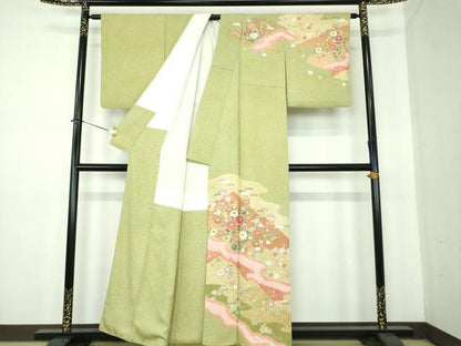平和屋着物●京友禅の第一人者　松井青々　訪問着　駒刺繍　絞り　松皮菱花文　金銀彩　証紙付き　正絹　逸品　DABE5679ps