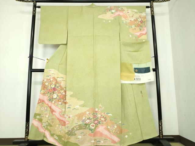 平和屋着物●京友禅の第一人者　松井青々　訪問着　駒刺繍　絞り　松皮菱花文　金銀彩　証紙付き　正絹　逸品　DABE5679ps