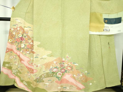 平和屋着物●京友禅の第一人者　松井青々　訪問着　駒刺繍　絞り　松皮菱花文　金銀彩　証紙付き　正絹　逸品　DABE5679ps
