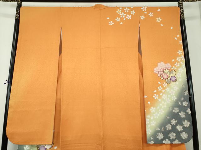 平和屋着物●豪華振袖　舞桜　暈し染め　金彩　銀通し地　正絹　逸品　DABE5682ps