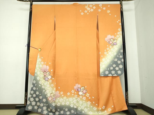 平和屋着物●豪華振袖　舞桜　暈し染め　金彩　銀通し地　正絹　逸品　DABE5682ps