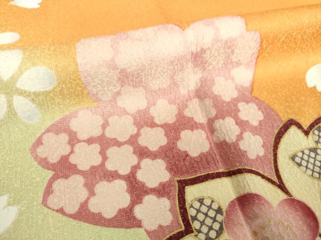 平和屋着物●豪華振袖　舞桜　暈し染め　金彩　銀通し地　正絹　逸品　DABE5682ps