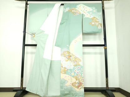 平和屋着物●訪問着　駒刺繍　松皮菱花舟　金銀彩　正絹　逸品　DABE5685ps